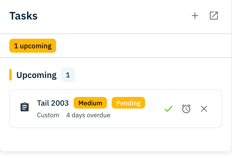 Moustra tasks panel with upcoming lab tasks