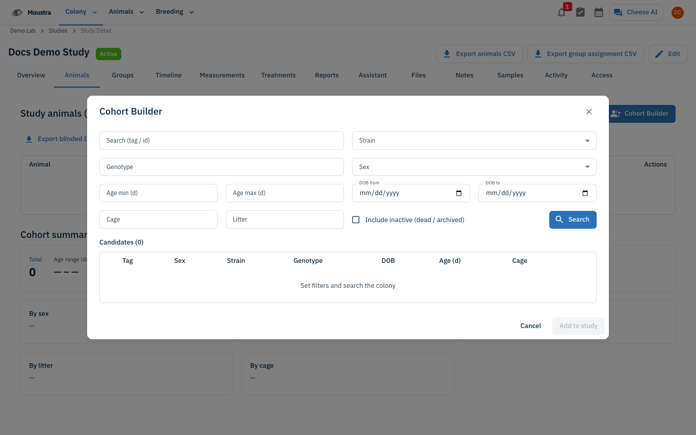 Screenshot for Open the Cohort Builder