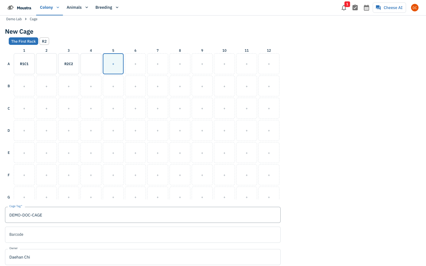 Screenshot for Enter cage details