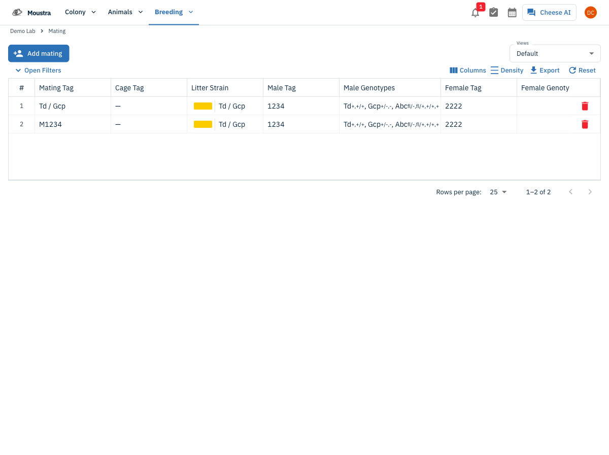 Screenshot for Open the Mating page
