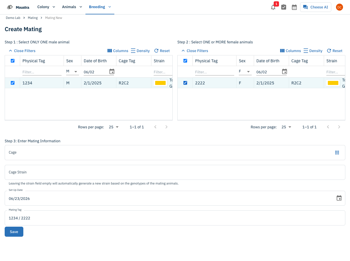 Screenshot for Select one or more females