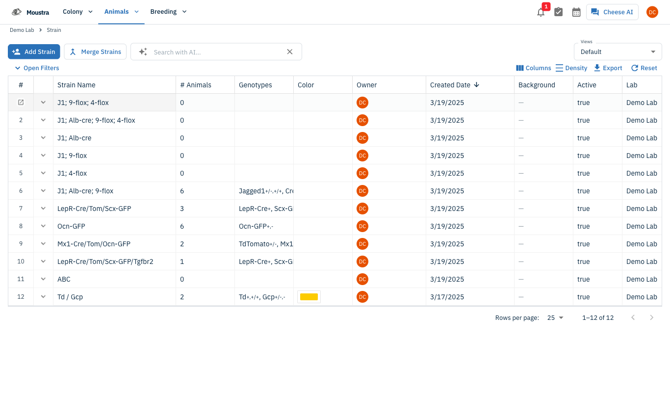 Screenshot for Open the Strain page