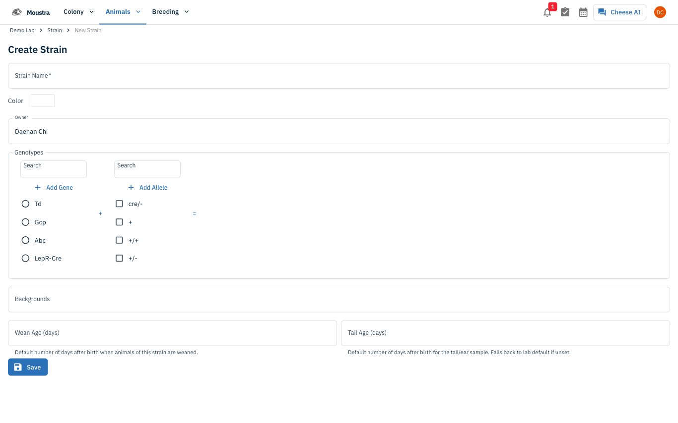 Screenshot for Start a new strain
