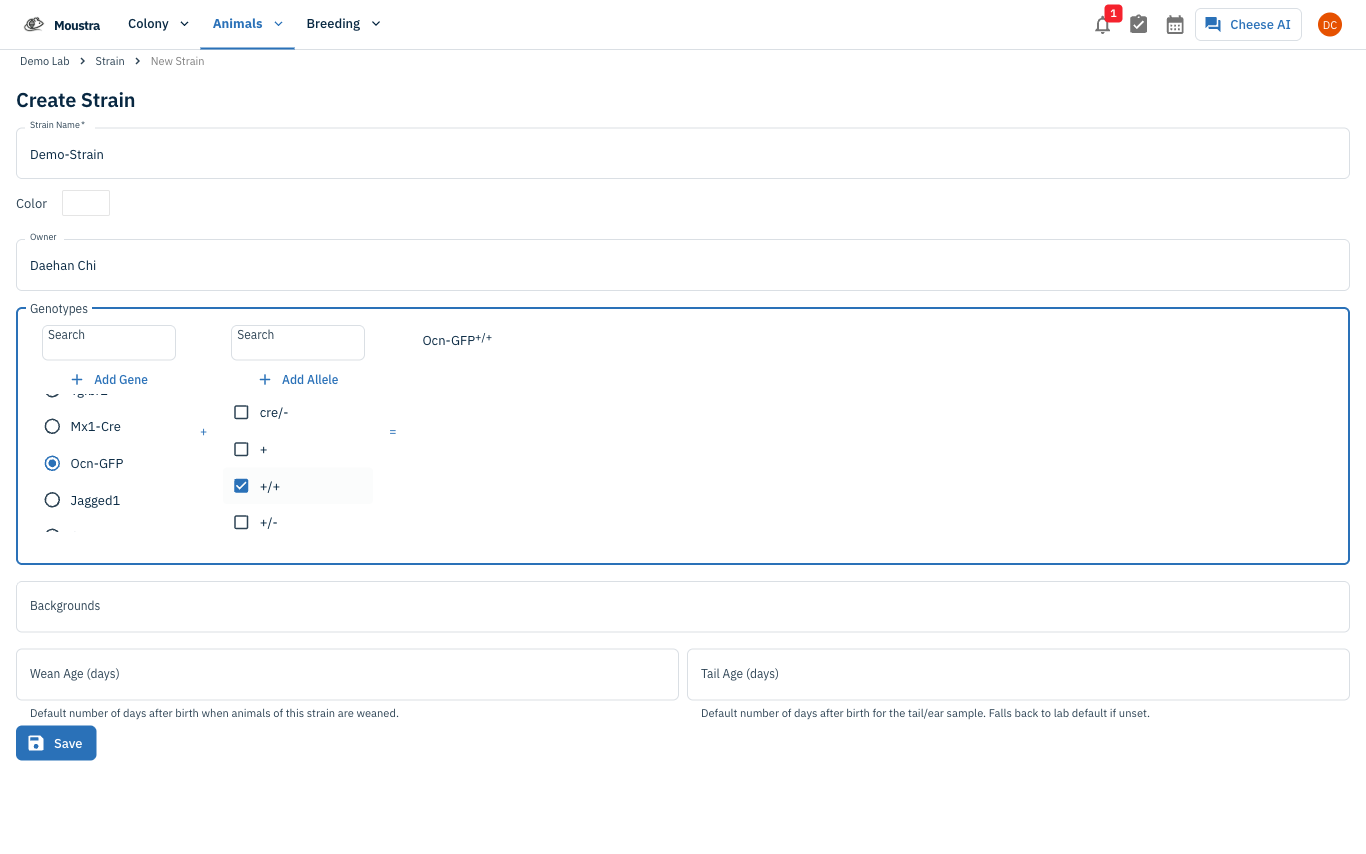 Screenshot for Enter strain details
