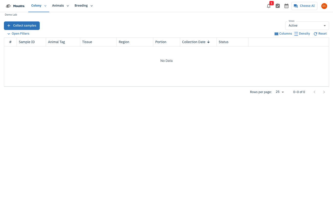 Screenshot for Open Samples and start Collect Samples