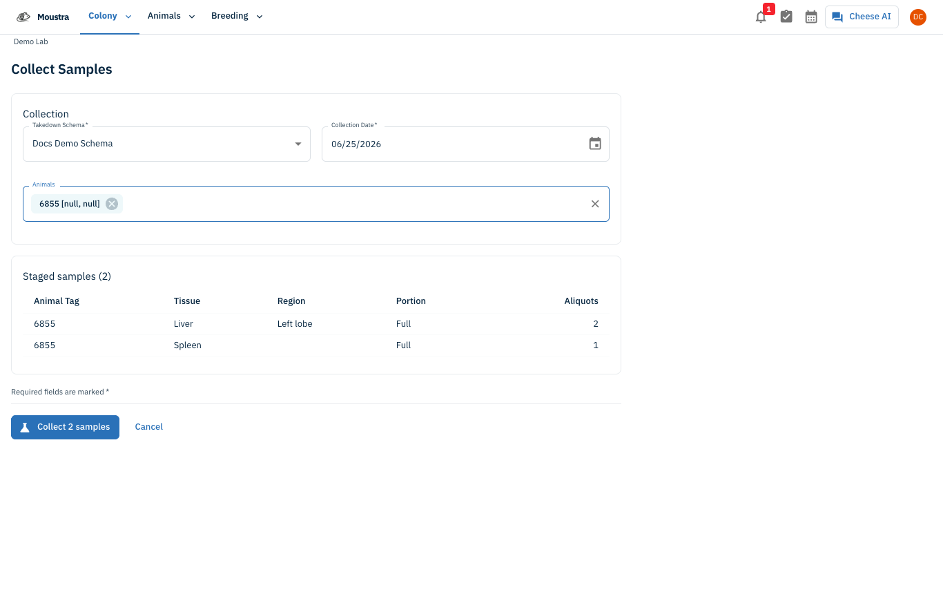 Screenshot for Pick a schema, set the date, and choose animals