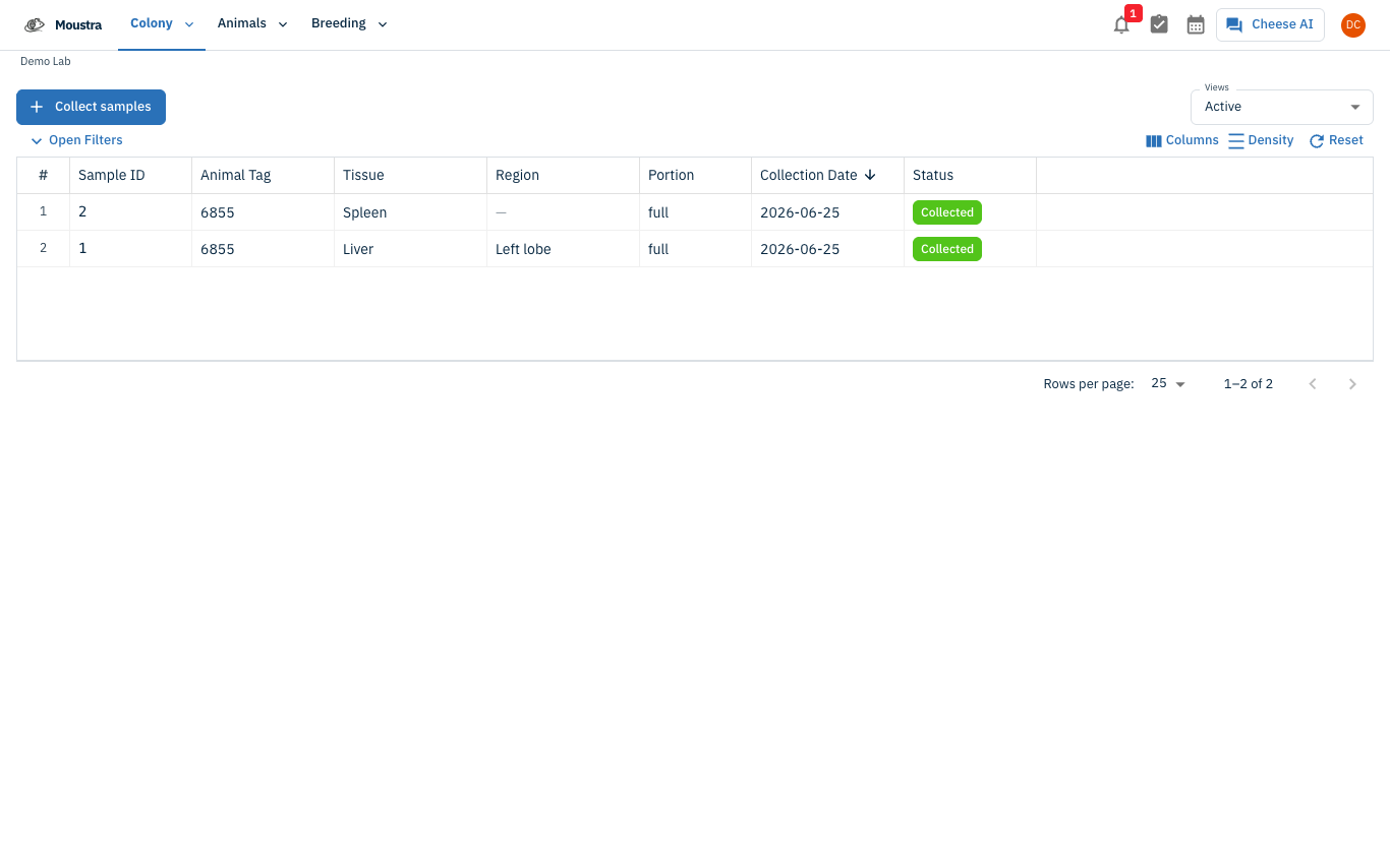 Screenshot for Review the staged samples and Collect