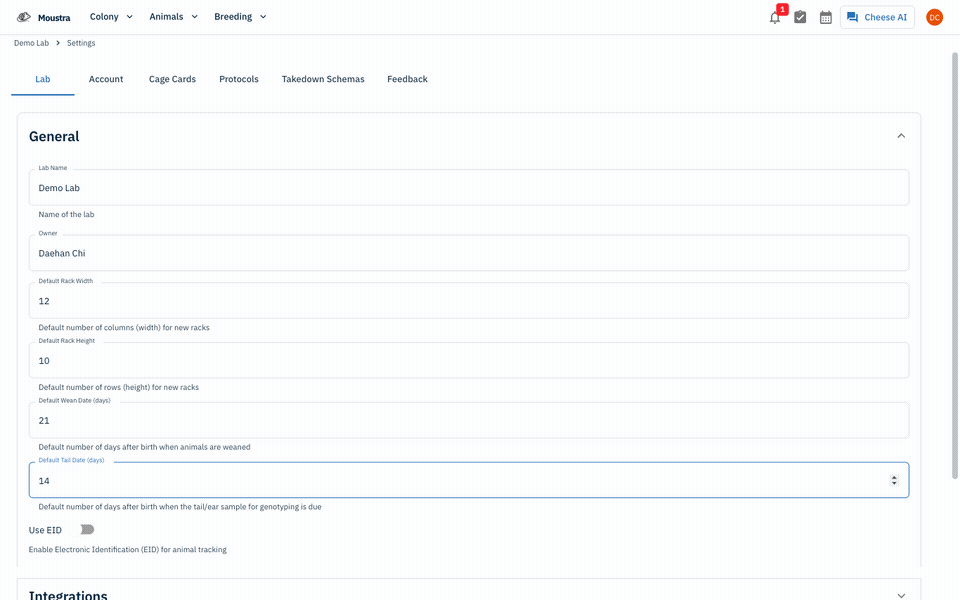 How to Configure Default Wean and Tail Sample Ages — full walkthrough