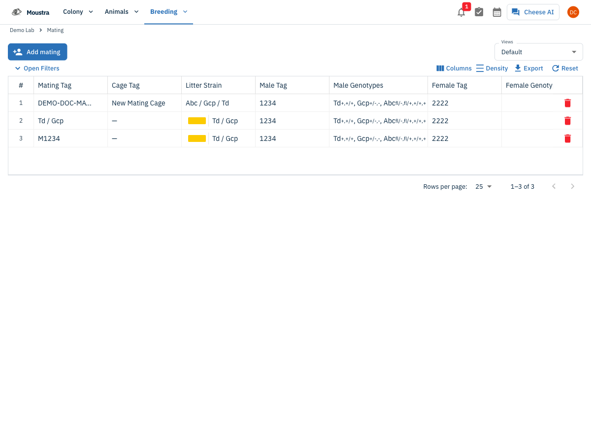 Screenshot for Open the Mating page