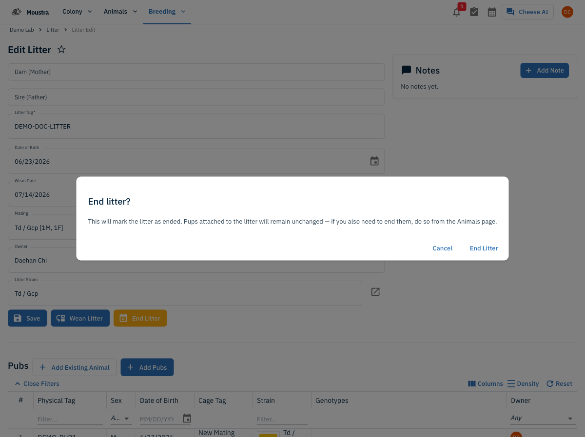Screenshot for Click End Litter and confirm