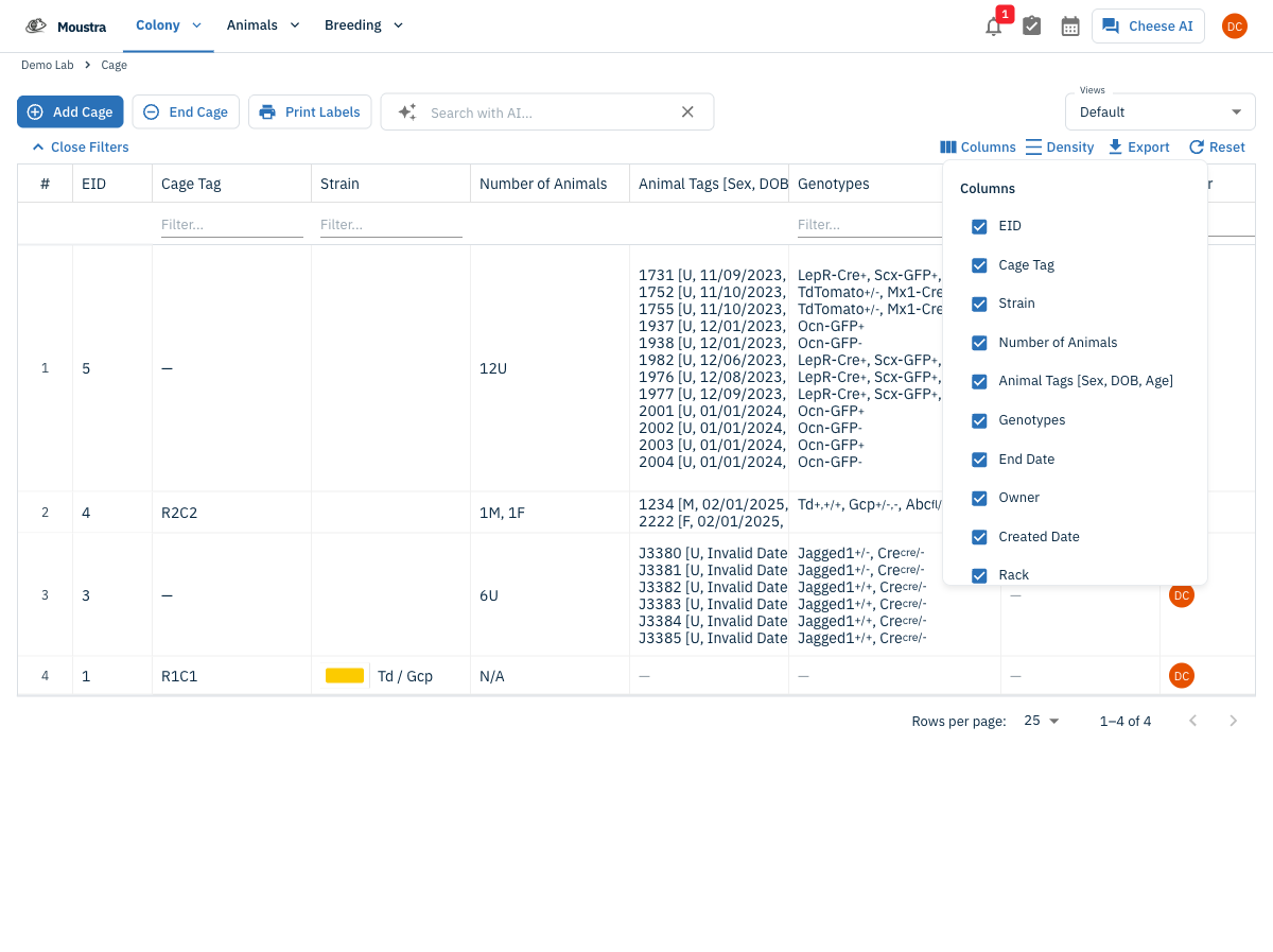 Screenshot for Choose which columns to include