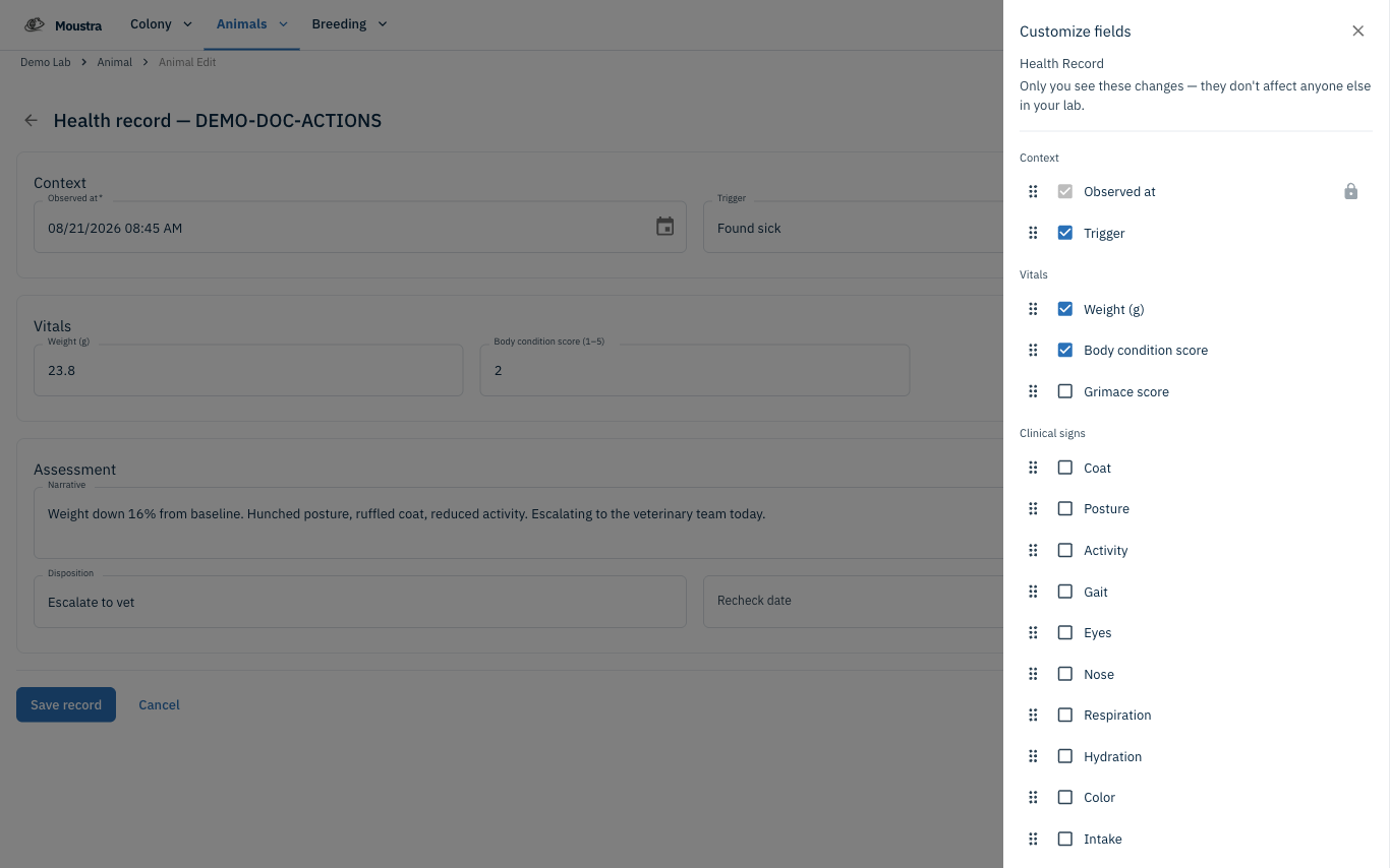 Screenshot for Show the full clinical exam