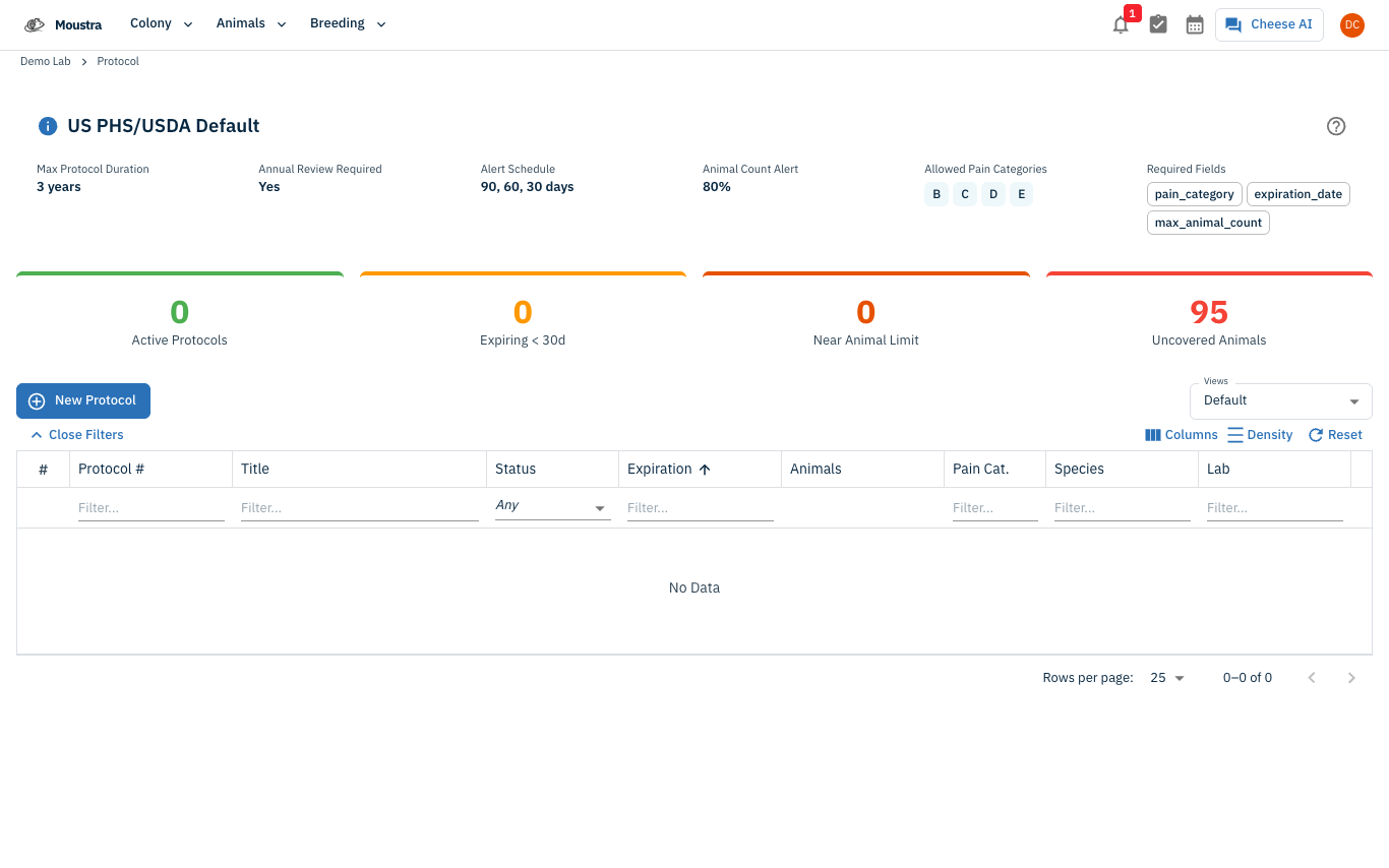 Screenshot for Open the Protocols register