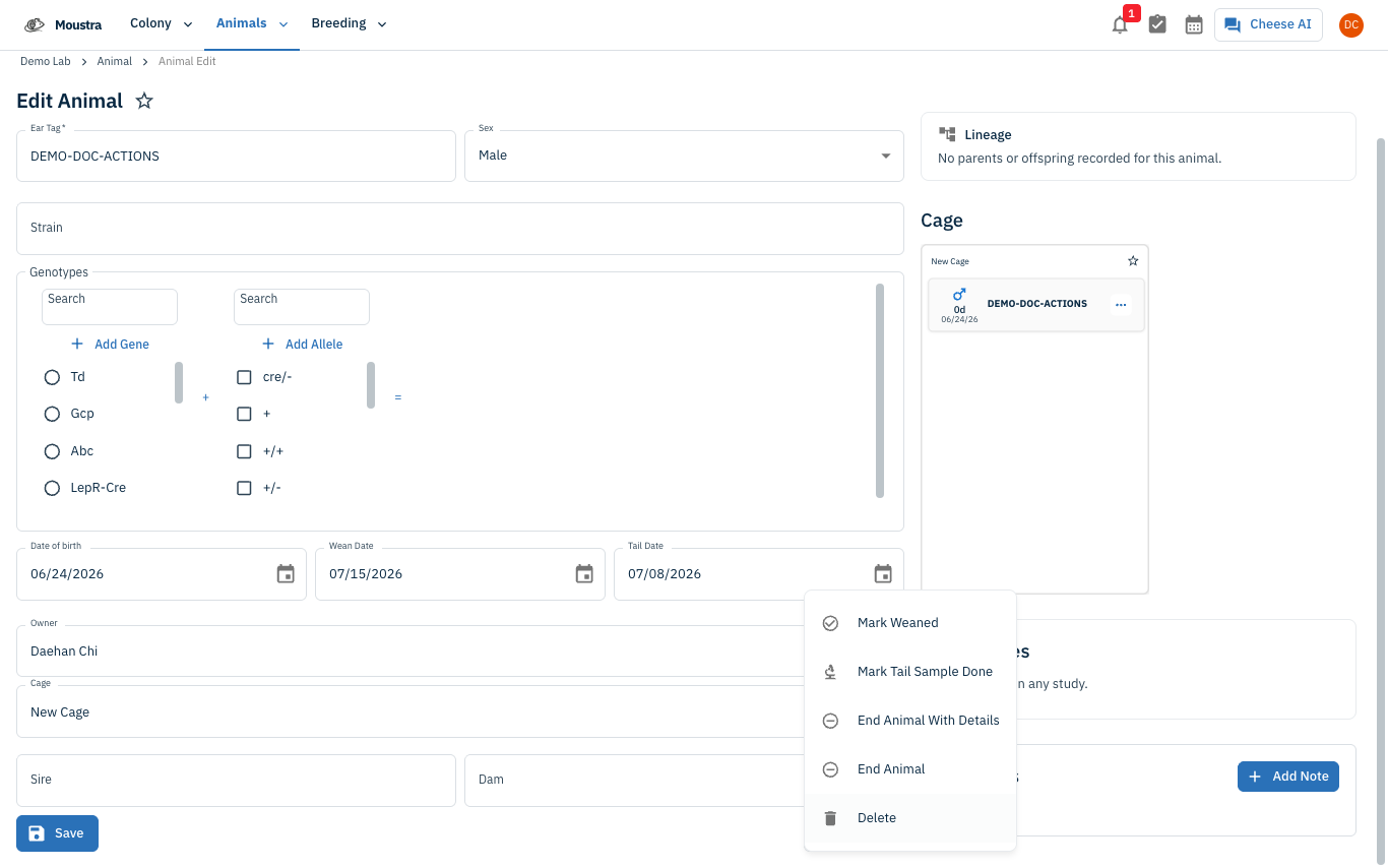 Screenshot for Open Actions → Mark Tail Sample Done