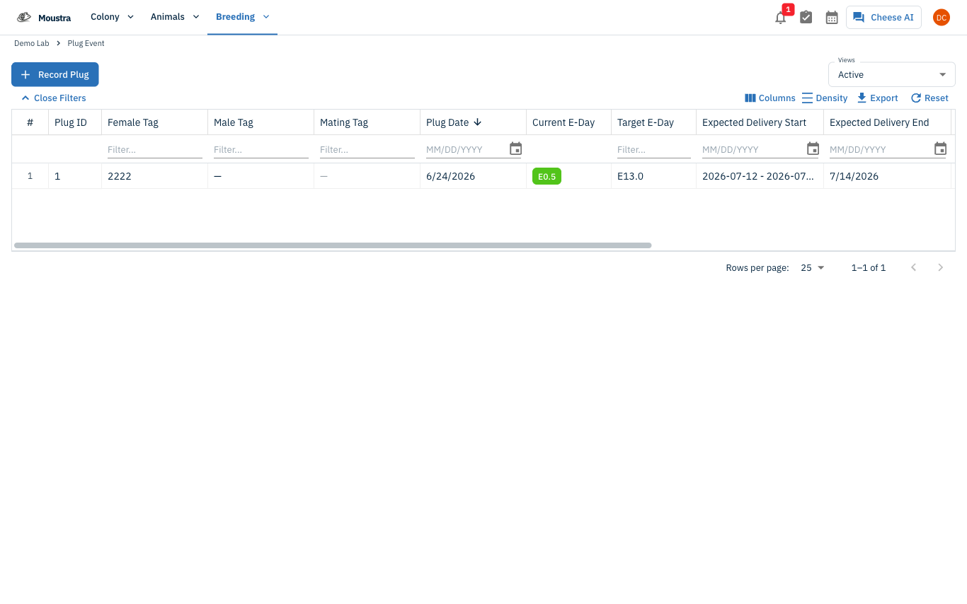 Screenshot for Set the plug date and target E-Day, then Save