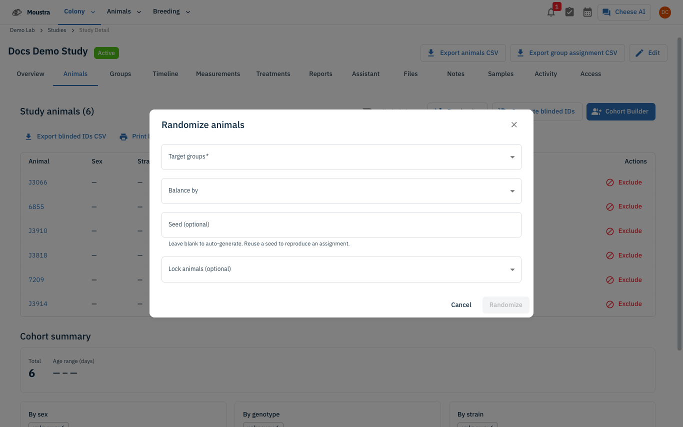 Screenshot for Launch the Randomize dialog
