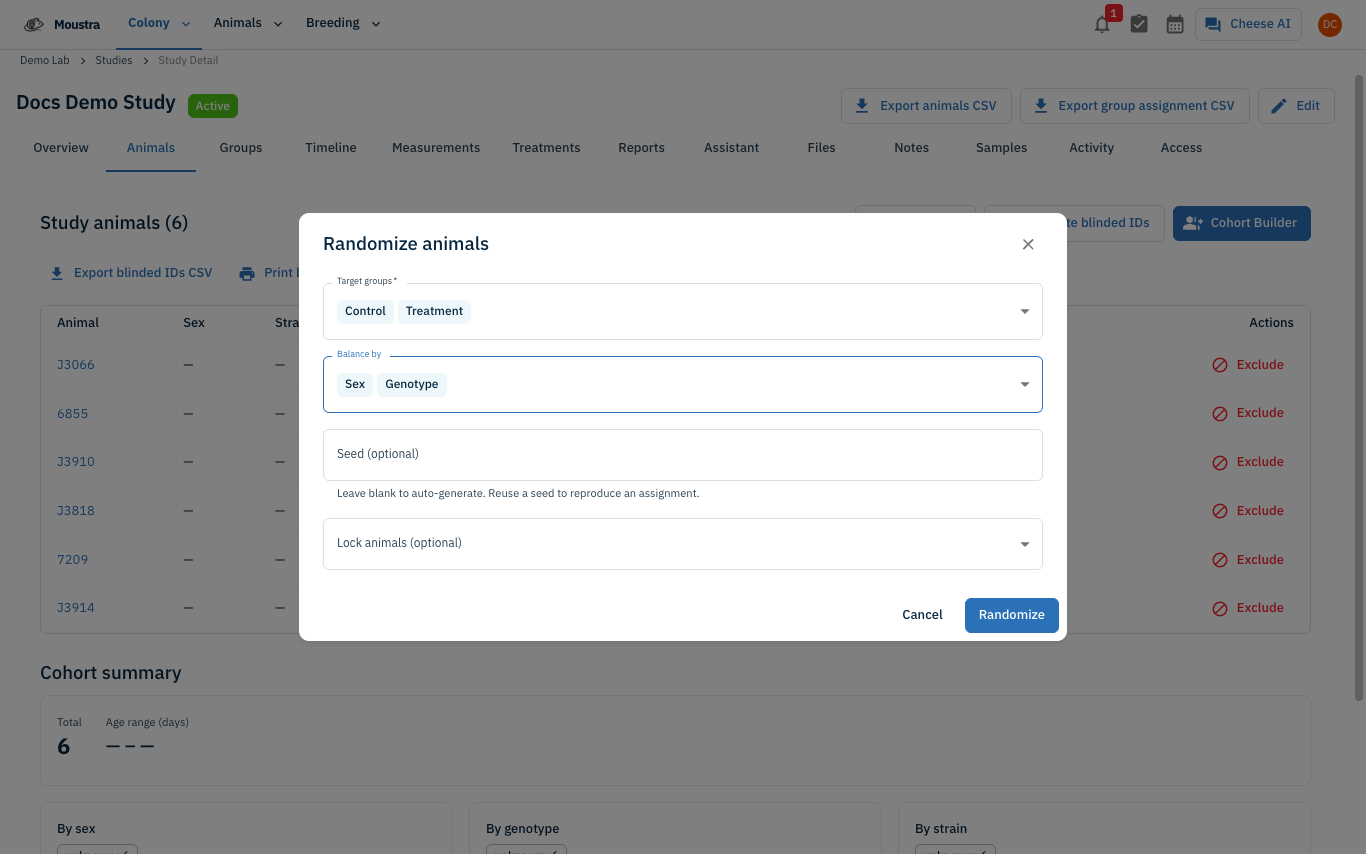 Screenshot for Choose target groups, balancing, and options