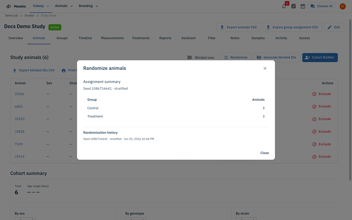 Screenshot for Run randomization and review the assignment