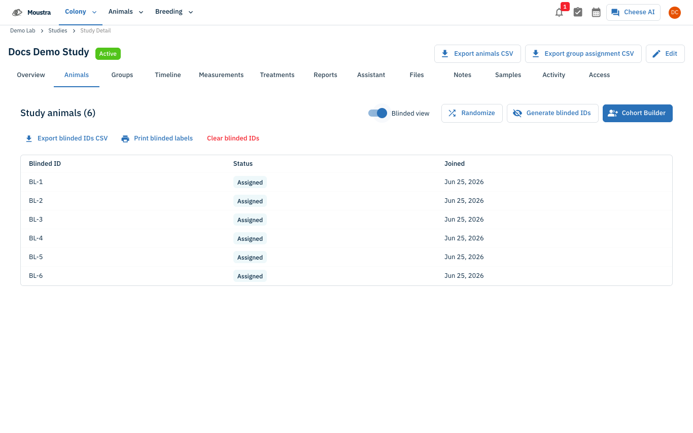 Screenshot for Use the blinded view and export