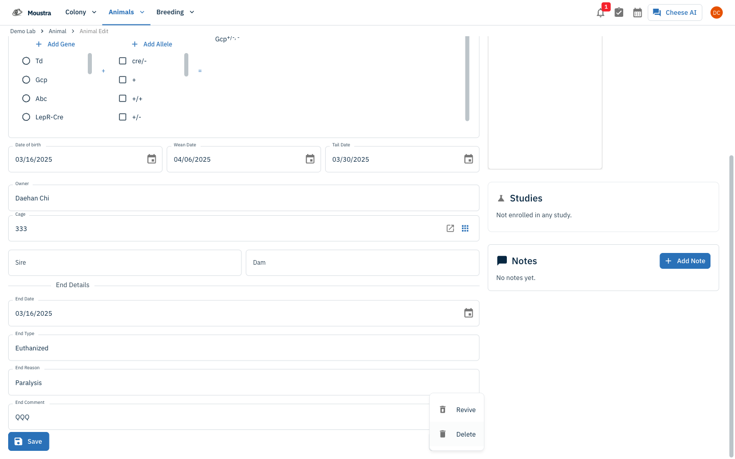 Screenshot for Open Actions and choose Revive