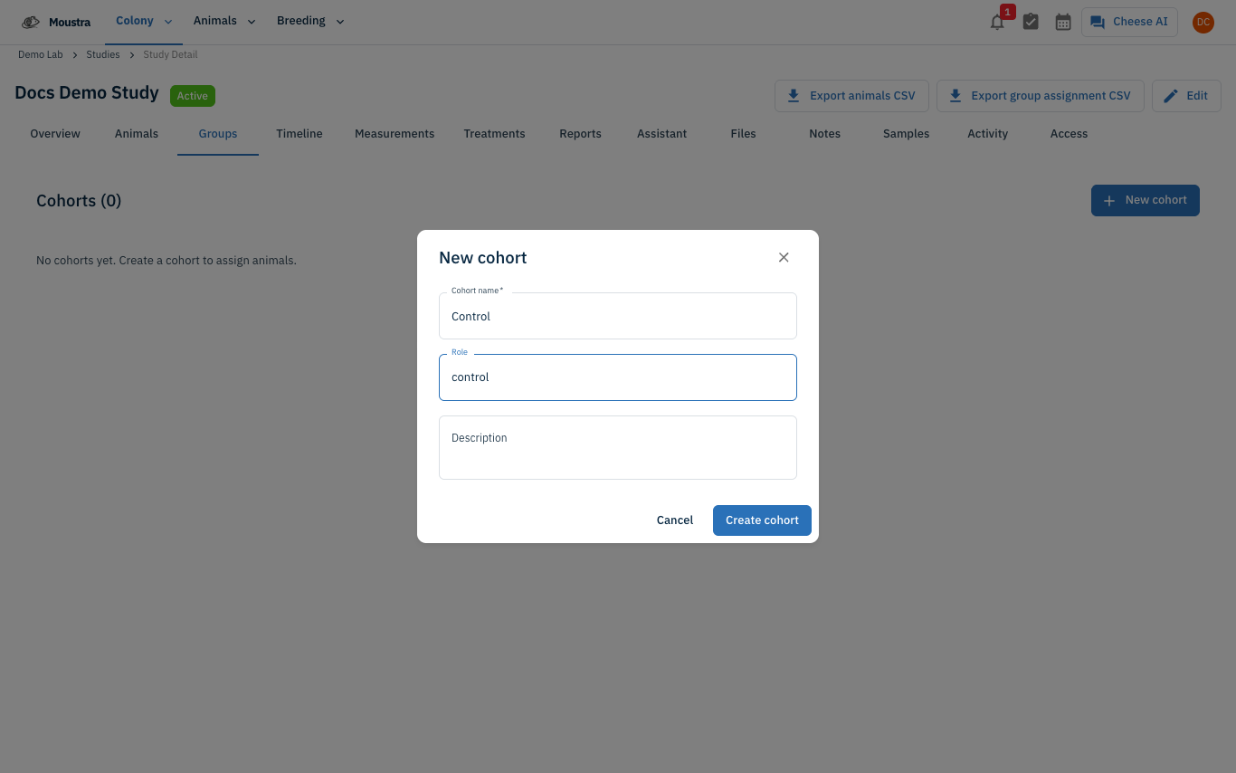 Screenshot for Create a cohort (Groups tab)