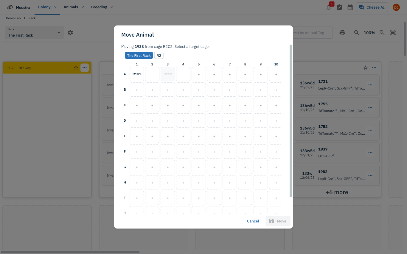 Screenshot for Review the Move Animal dialog
