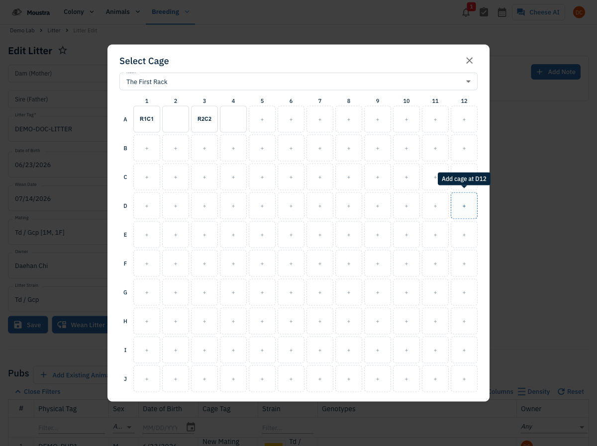 Screenshot for Assign cages and confirm