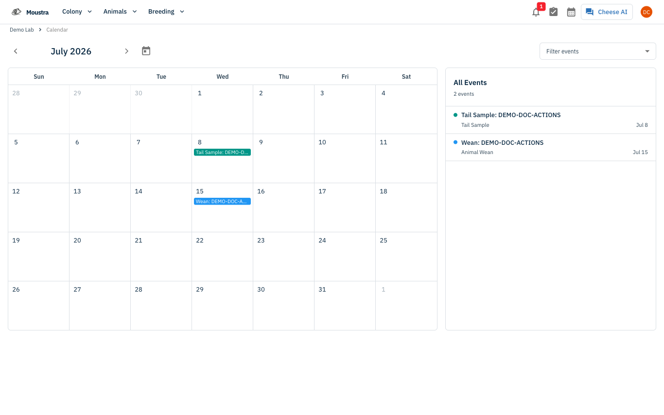 Screenshot for Spot wean and tail sample events